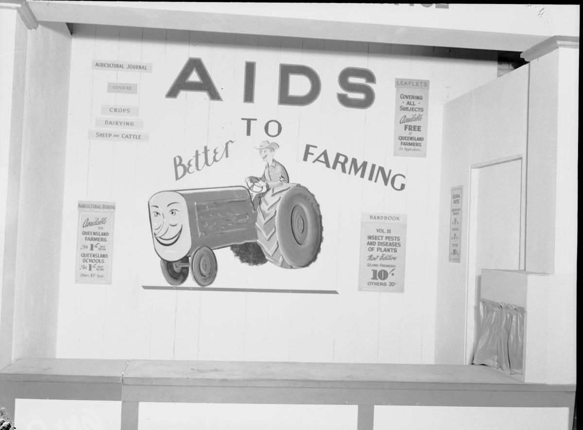 Department of Agriculture and Stock displays at the annual exhibition of the Royal National Association, Brisbane, August 1955, Bowen Hills