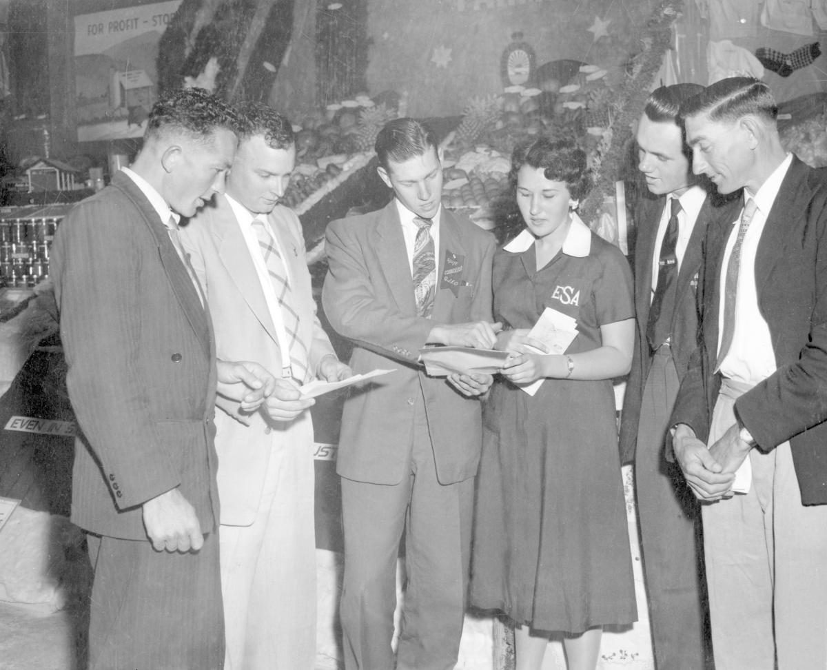Junior farmers at the Royal National Show, Brisbane, 12 August 1958, Bowen Hills