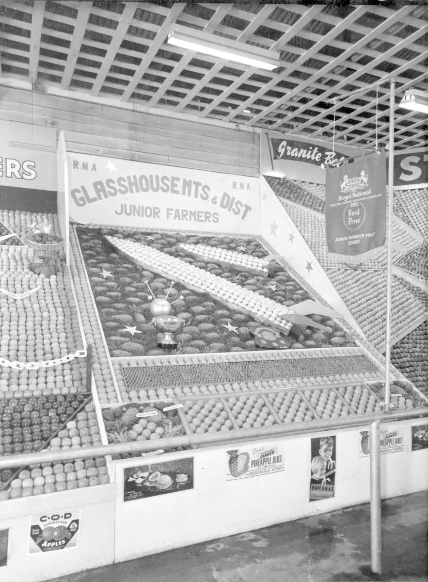 Glass House Mountains and District junior farmers exhibit at the Royal National Show, Brisbane, 17 August 1961, Bowen Hills