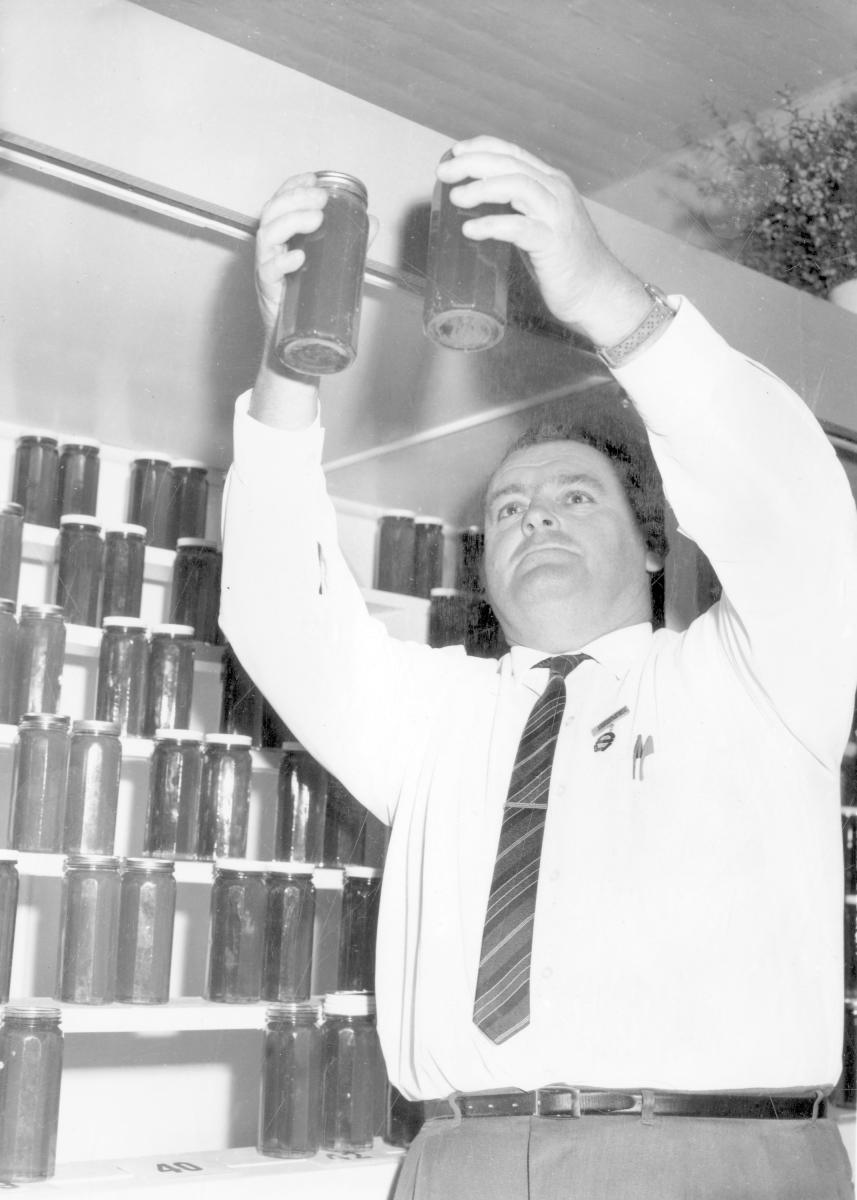 Judging honey at the Royal National Show, Brisbane, August 1963, Bowen Hills