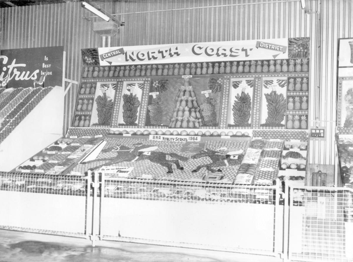 Central North Coast fruit exhibit at the Royal National Show, Brisbane, August 1964, Bowen Hills