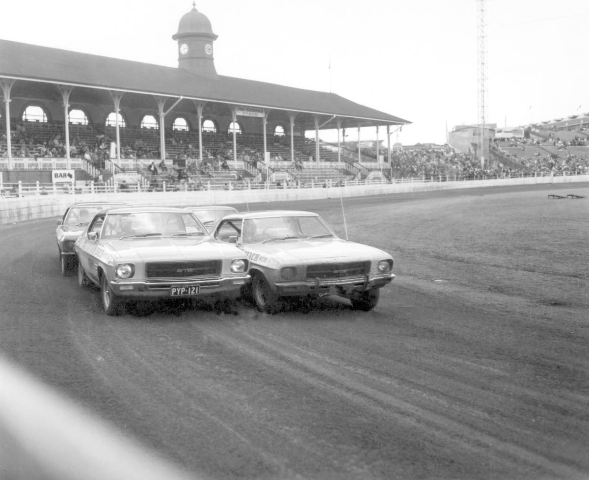 Precision driving display at the Royal National Show, Brisbane, August 1972, Bowen Hills