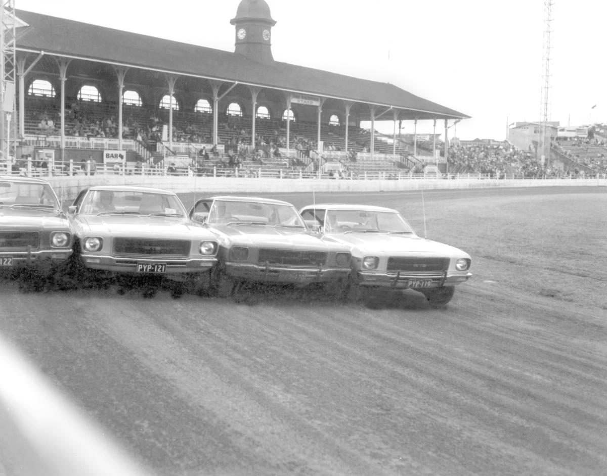 Precision driving display at the Royal National Show, Brisbane, August 1972, Bowen Hills