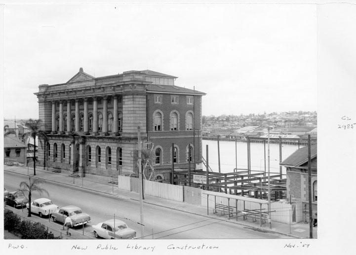Construction of extensions to the State Library of Queensland on William St - Brisbane, November 1958