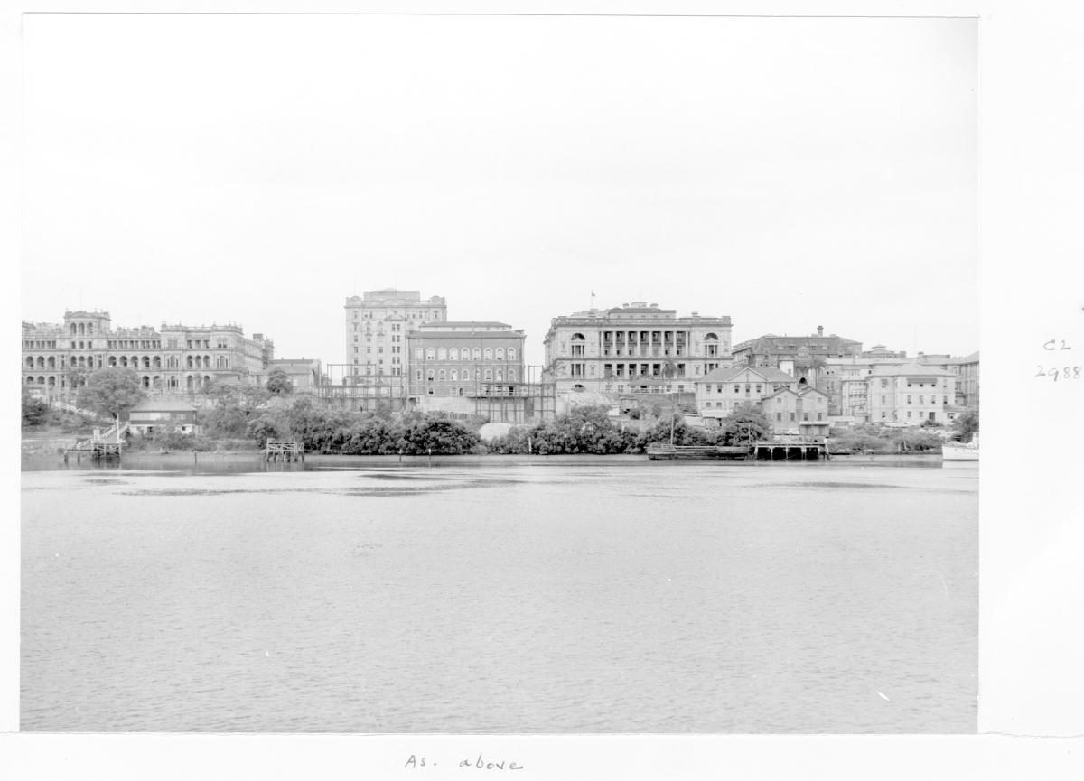 Construction of extensions to the State Library of Queensland on William St - Brisbane, November 1958, Brisbane City