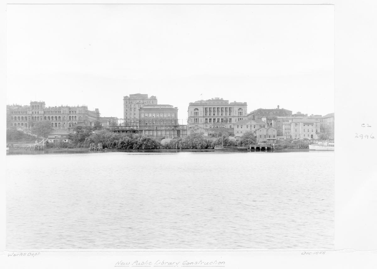 Construction of extensions to the State Library of Queensland on William St - Brisbane, December 1958, Brisbane City