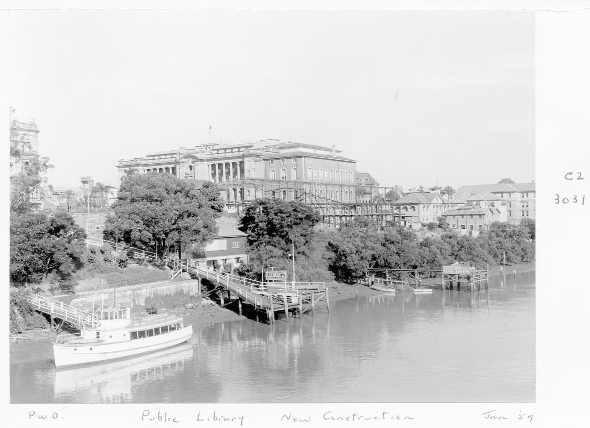 Construction of extensions to the State Library of Queensland on William St - Brisbane, 1959, Brisbane City