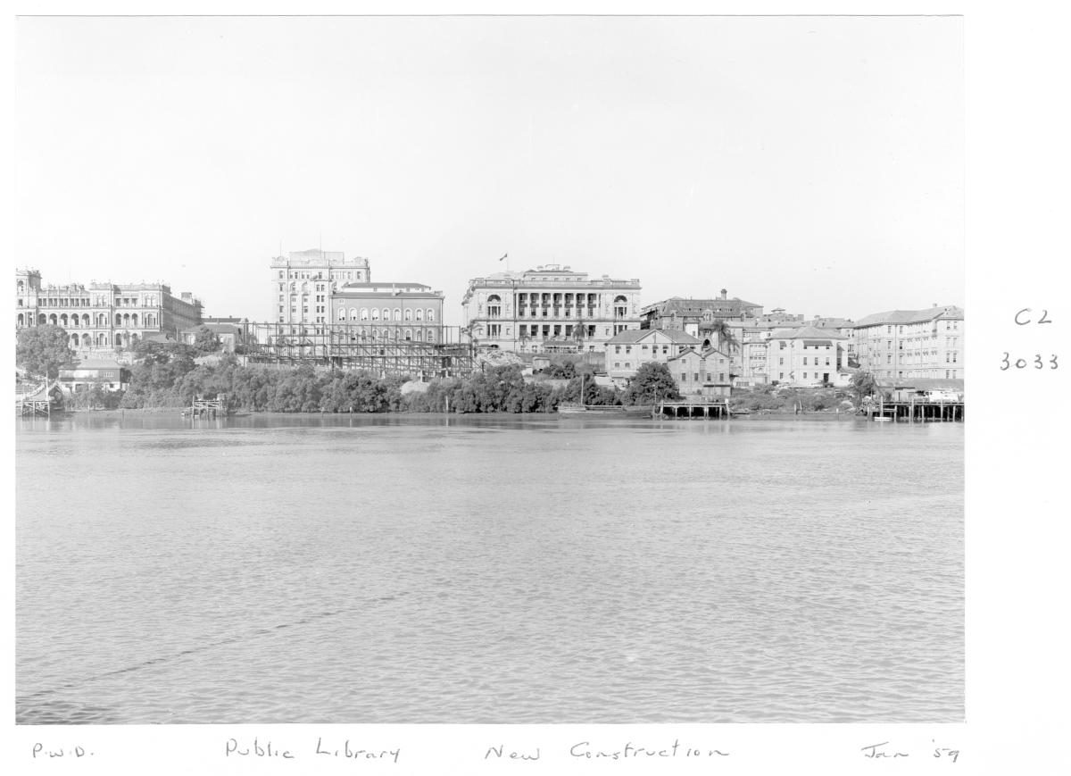 Construction of extensions to the State Library of Queensland on William St - Brisbane, 1959, Brisbane City