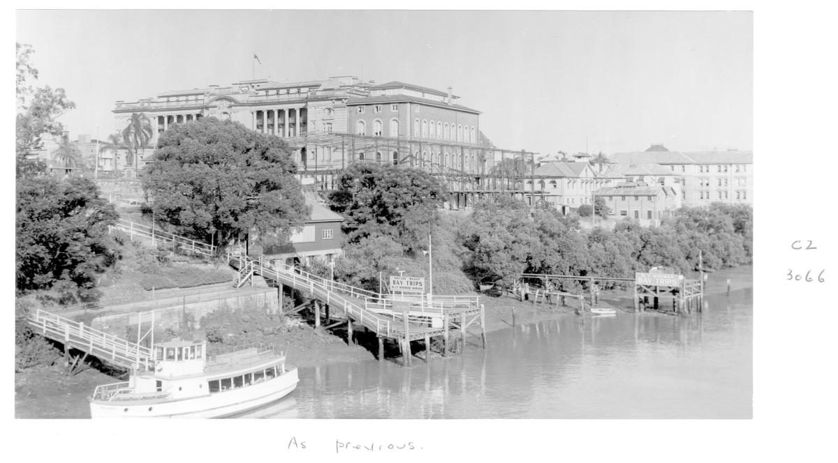 Construction of extensions to the State Library of Queensland on William St - Brisbane, February 1959, Brisbane City