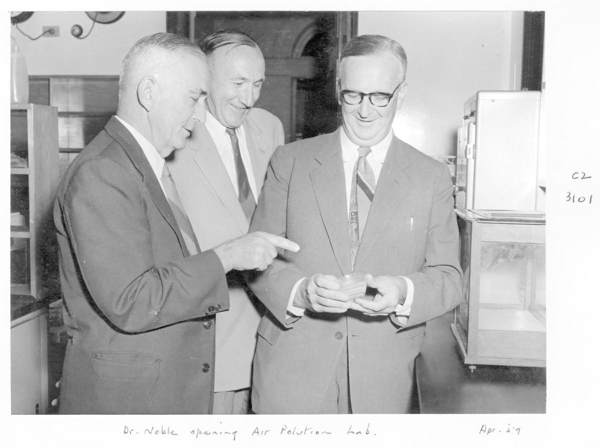Dr Noble opening the air pollution testing laboratory at University of Queensland, George Street, Brisbane, April 1959, Brisbane City