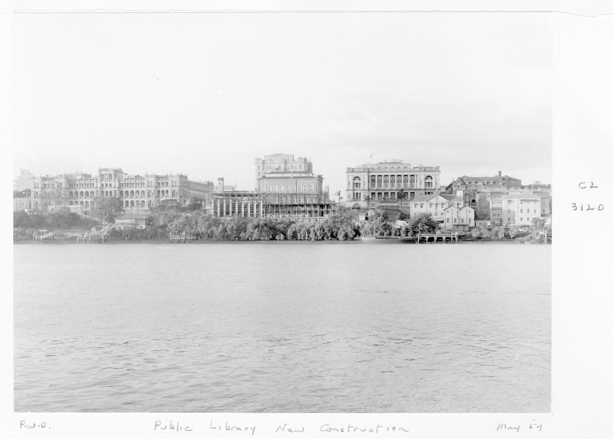 Construction of extensions to the State Library of Queensland on William St - Brisbane, May 1959, Brisbane City