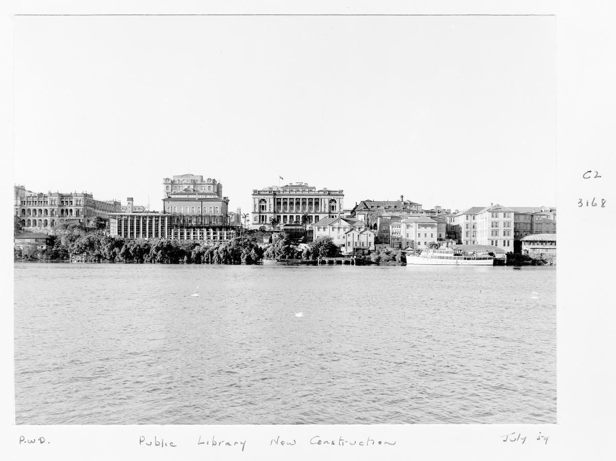 Construction of extensions to the State Library of Queensland on William St - Brisbane, July 1959, Brisbane City