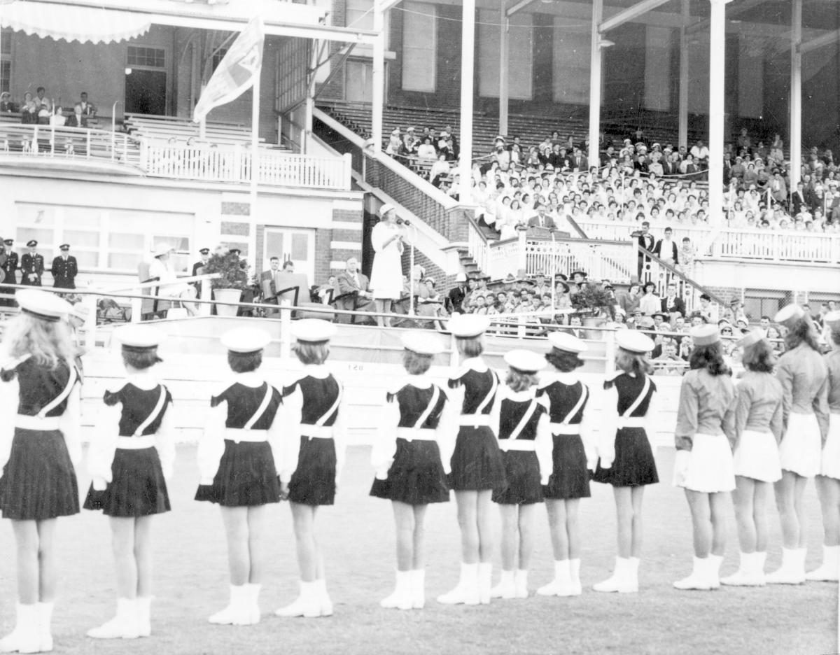 HRH Princess Alexandra at a youth rally, Exhibition Grounds, Brisbane, 6 September 1959