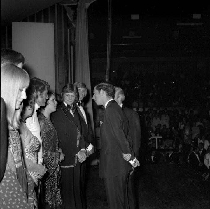 HRH Prince Charles, The Prince of Wales, meeting artists at the Lord Mayor's Command Performance, Festival Hall, Brisbane, 1974