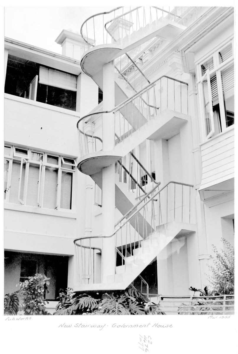 New stairway, Government House - Brisbane, March 1955, Bardon