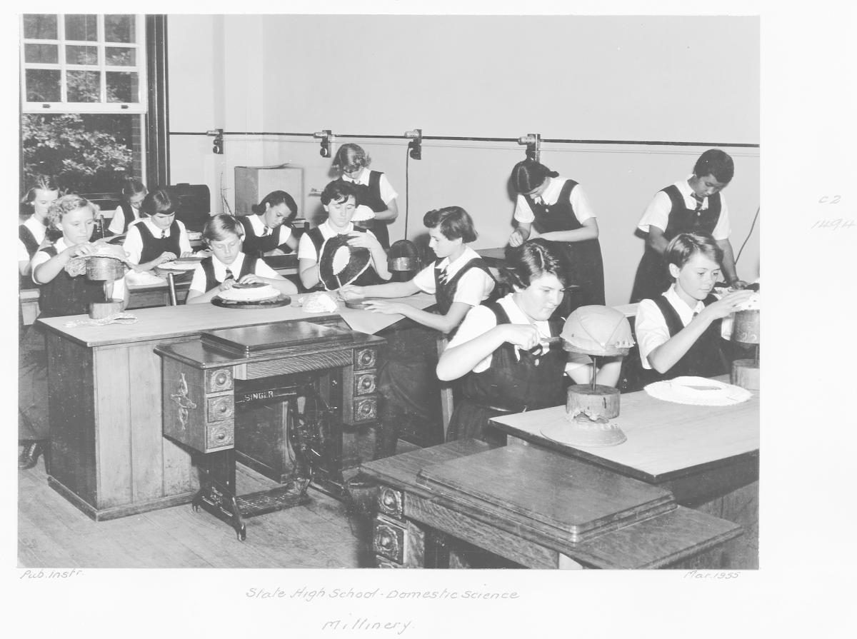 State High School, Domestic Science, Millinery - Brisbane, March 1955