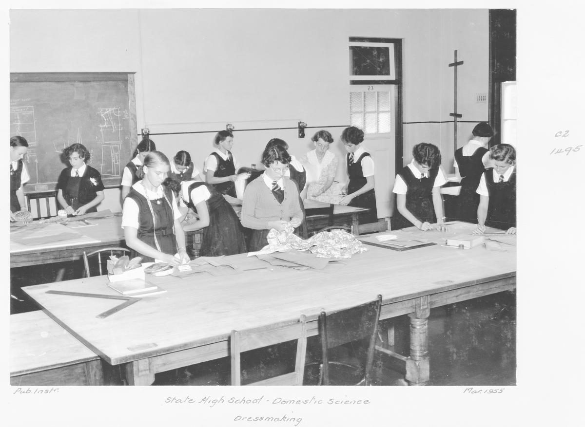 State High School, Domestic Science, Dressmaking - Brisbane, March 1955