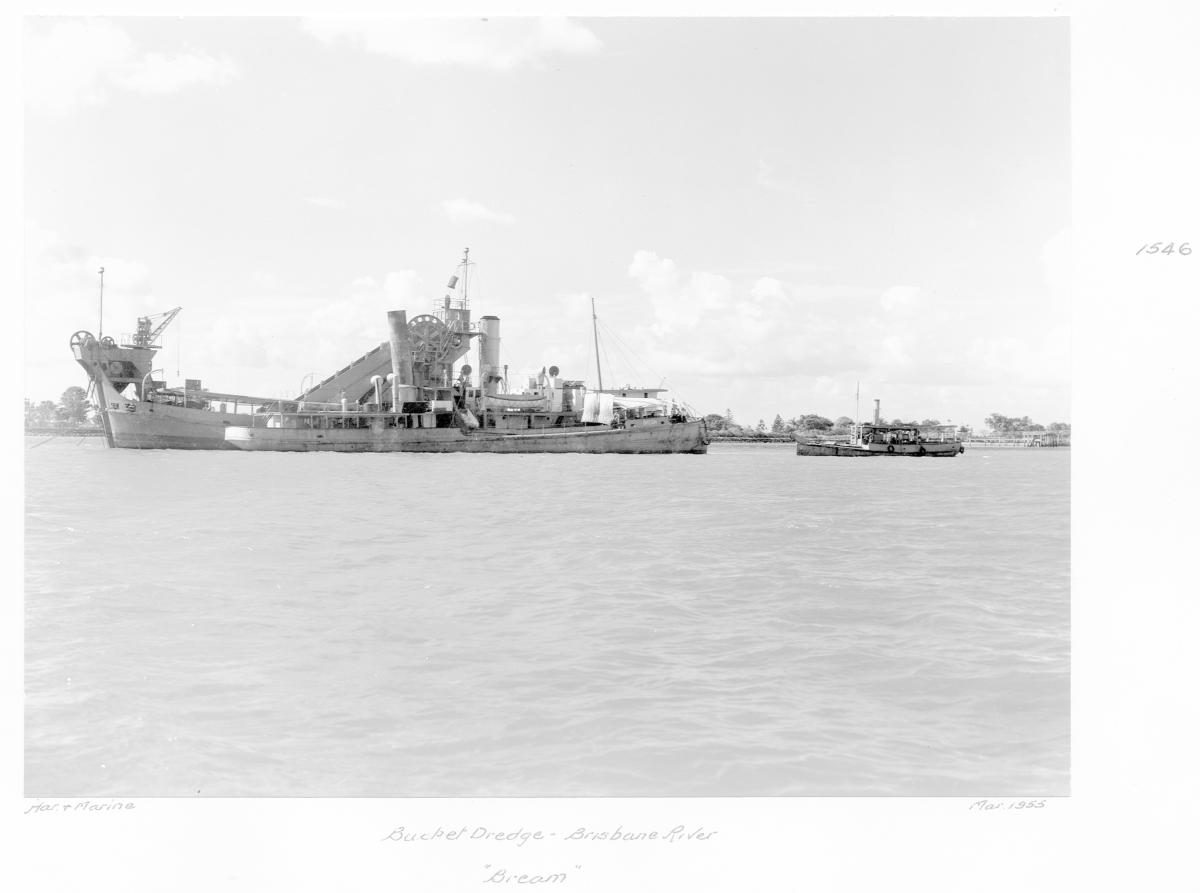 Bucket dredge "Bream", Brisbane River - March 1955