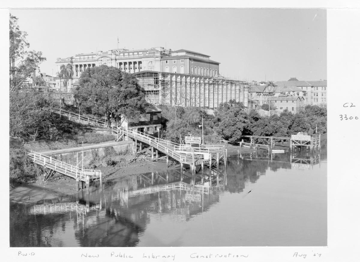 Construction of extensions to the State Library of Queensland on William St - Brisbane, August 1959