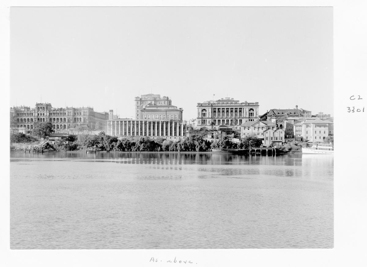 Construction of extensions to the State Library of Queensland on William St - Brisbane, August 1959, Brisbane City