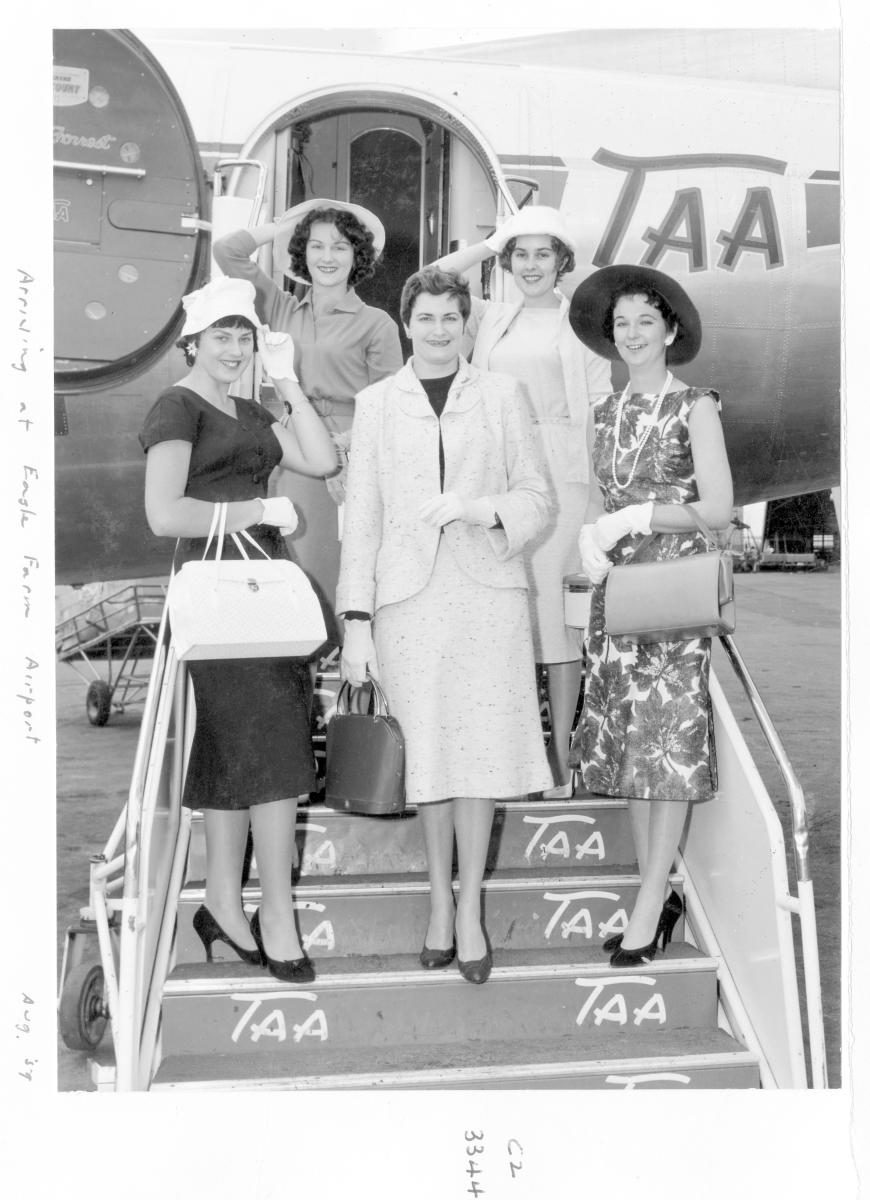 Miss Traffic Safety Quest - Entrants arriving at Eagle Farm Airport - Brisbane, August 1959