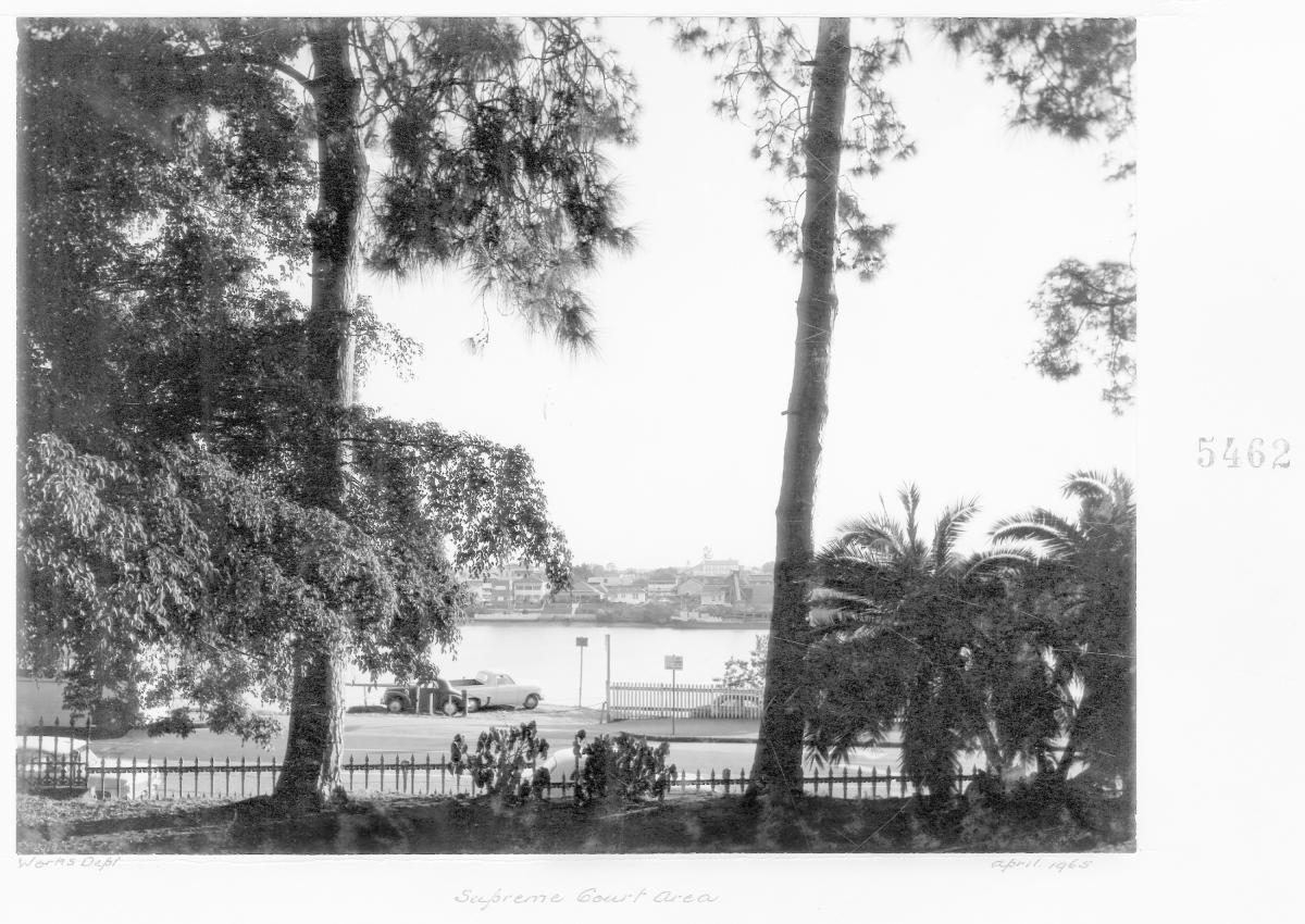 Supreme Court area, view to Brisbane River, Brisbane, April 1965, Brisbane City