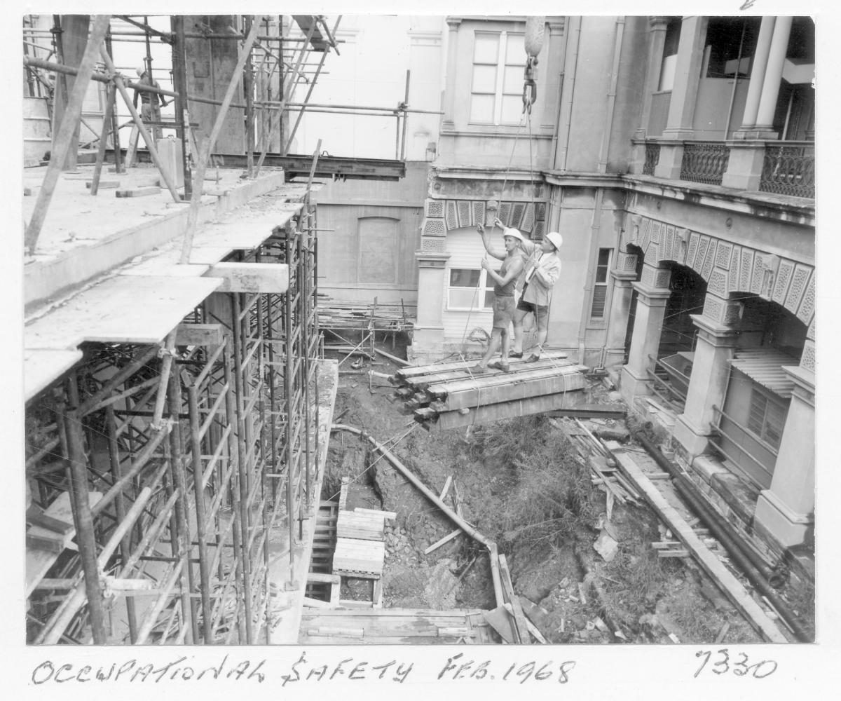 Occupational safety, Law Courts building, Brisbane, February 1968, Brisbane City