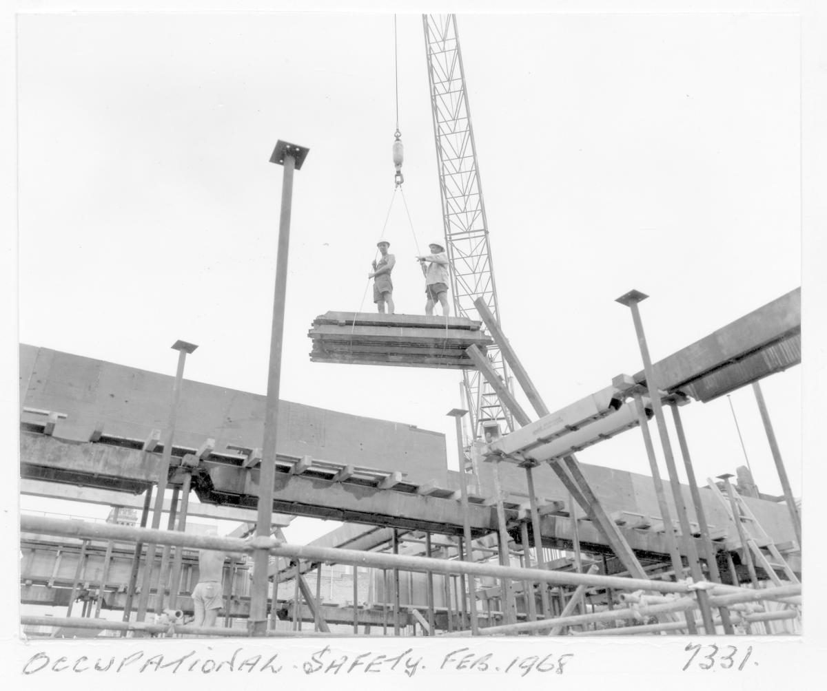 Occupational safety, Law Courts building, Brisbane, February 1968, Brisbane City