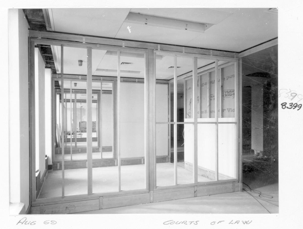 Interior, Law Courts building under construction, Brisbane, August 1969, Brisbane City