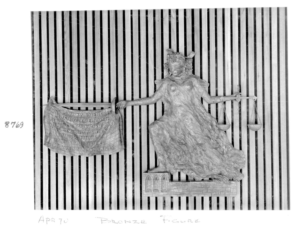 District Court, bronze plaque from the opening ceremony, George Street, Brisbane, April 1970