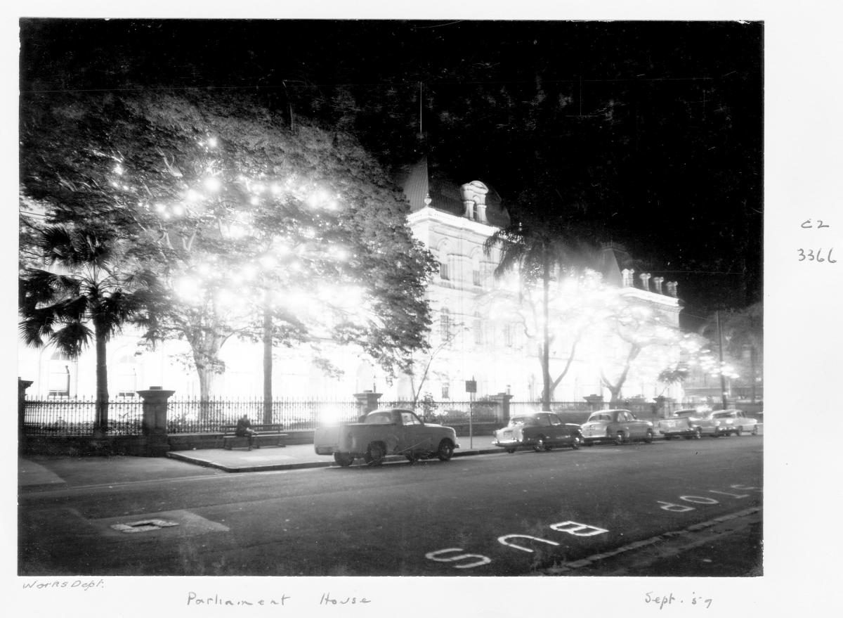 Parliament House by night - Brisbane, September 1959, Brisbane City