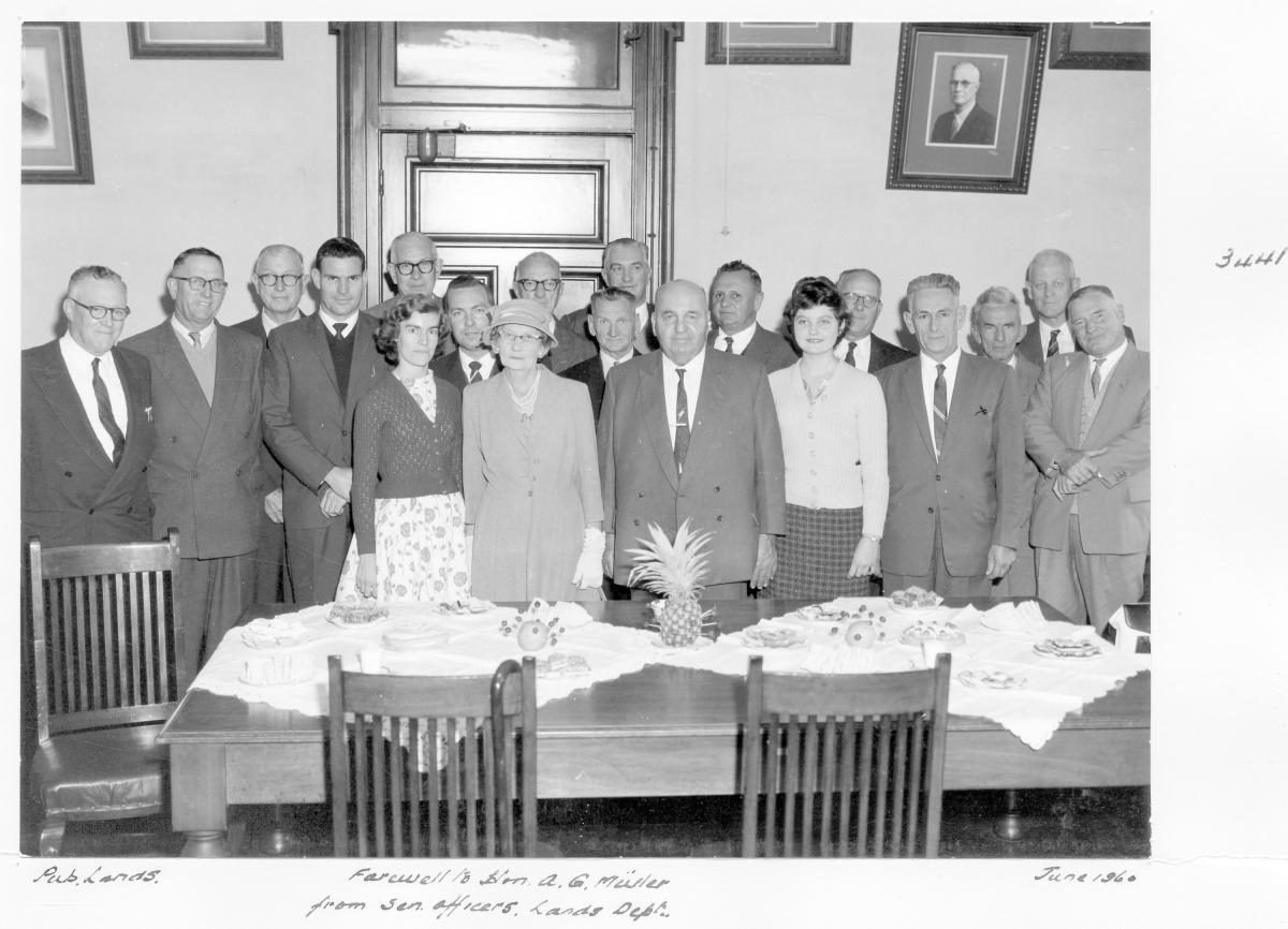 Farewell to the Hon A G Muller, from staff from the Lands Department - Brisbane, June 1960