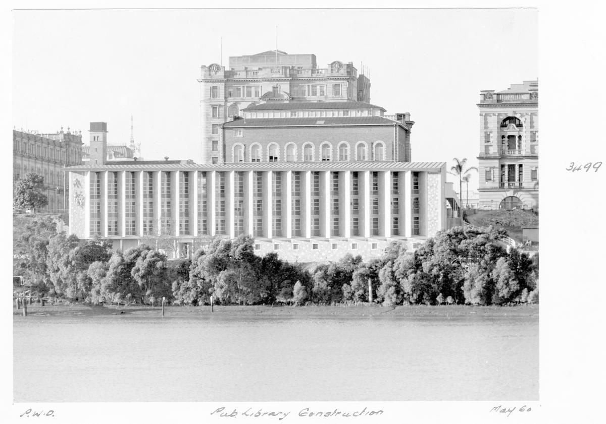 Construction of extensions to the State Library of Queensland on William St - Brisbane, May 1960, Brisbane City