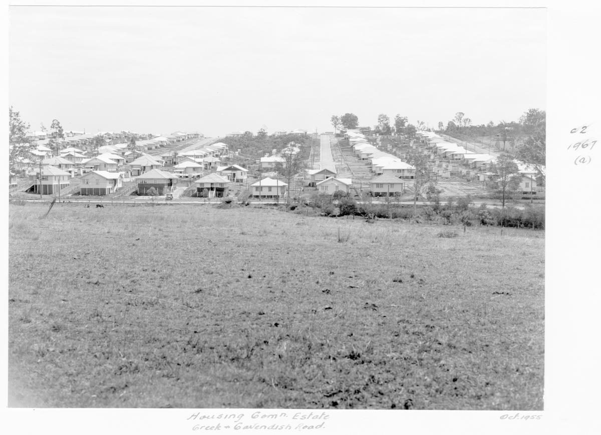 Housing Commission estate on Cavendish Road, Brisbane, October 1955