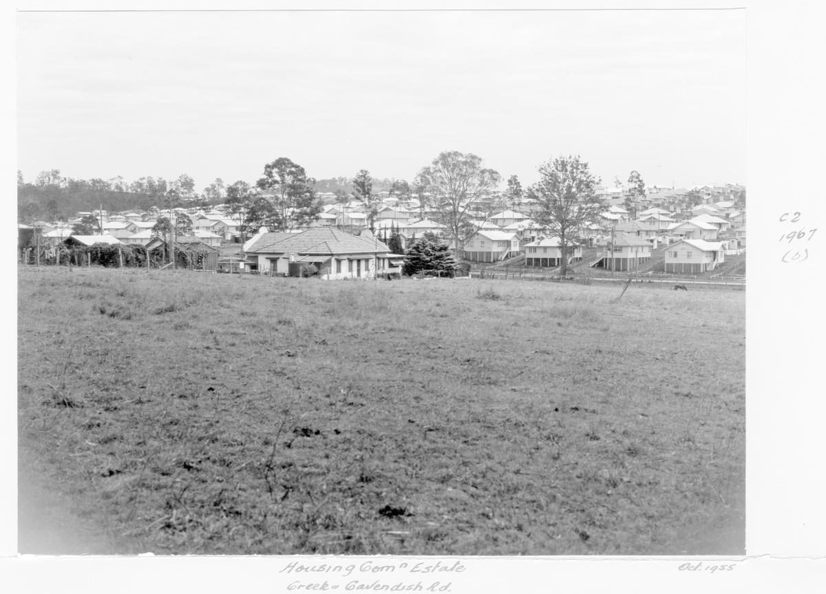 Housing Commission estate on Cavendish Road, Brisbane, October 1955