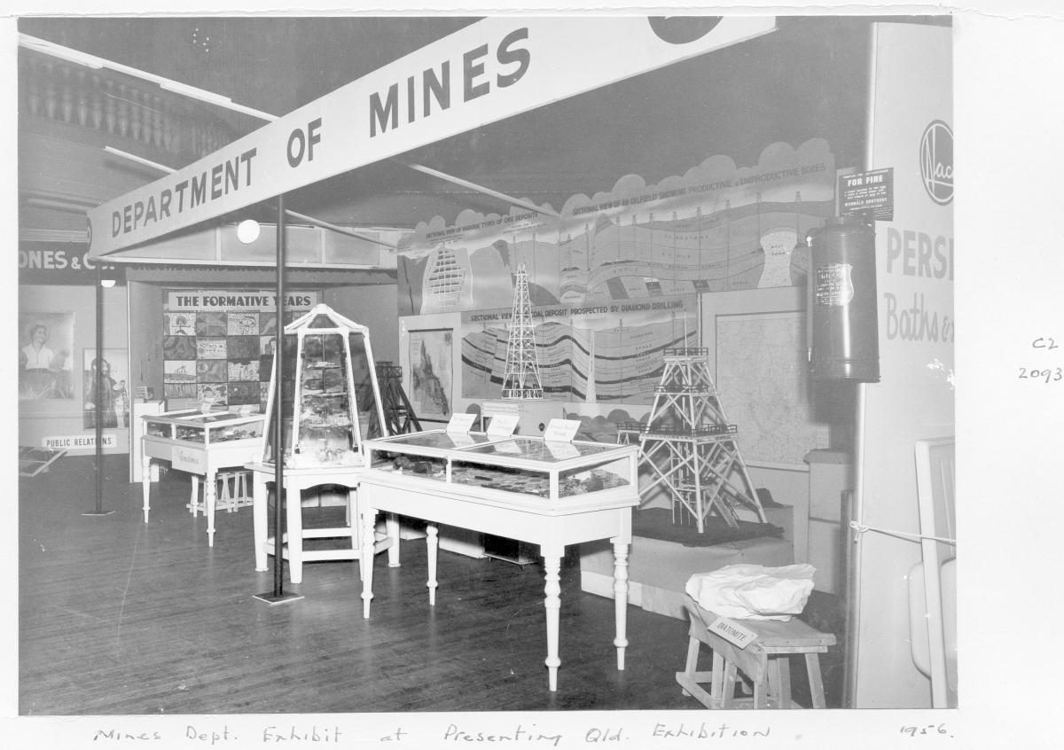 Mines Department display at the 1956 "Presenting Queensland" exhibition at City Hall - Brisbane, May 1956, Brisbane City