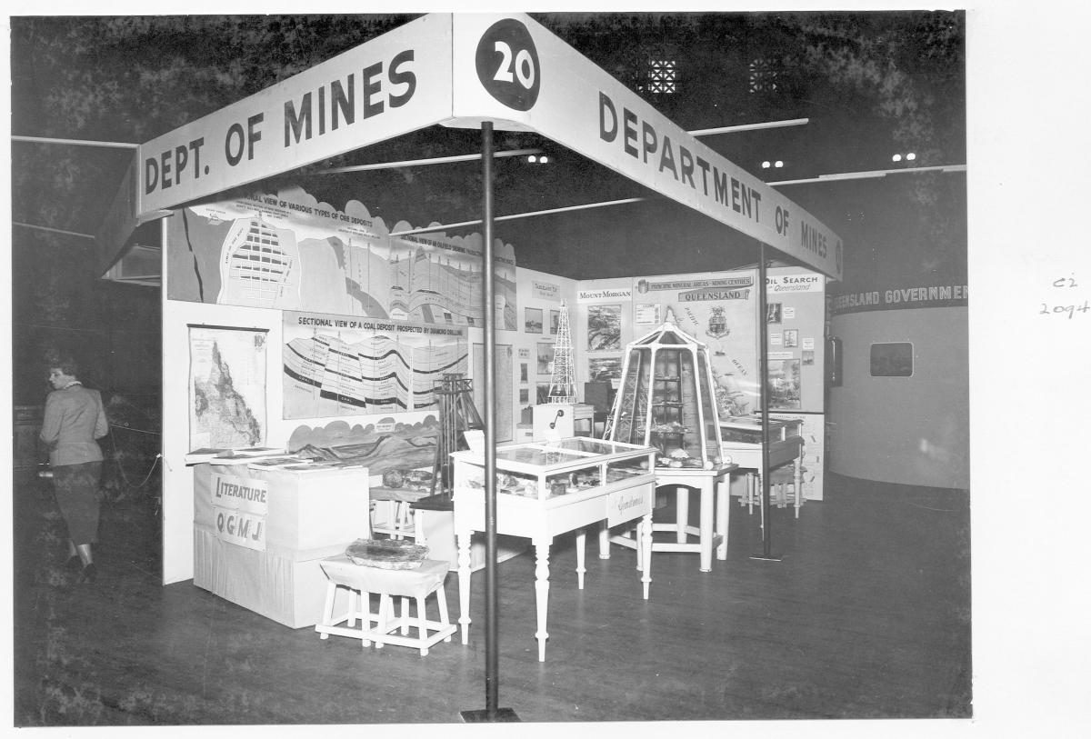 Mines Department display at the 1956 "Presenting Queensland" exhibition at City Hall - Brisbane, May 1956, Brisbane City