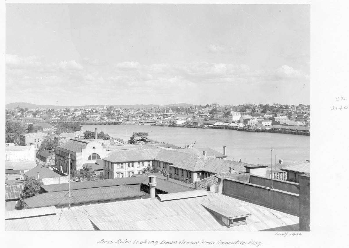 Brisbane River, looking downstream from Executive Building - Brisbane, August 1956, Brisbane City