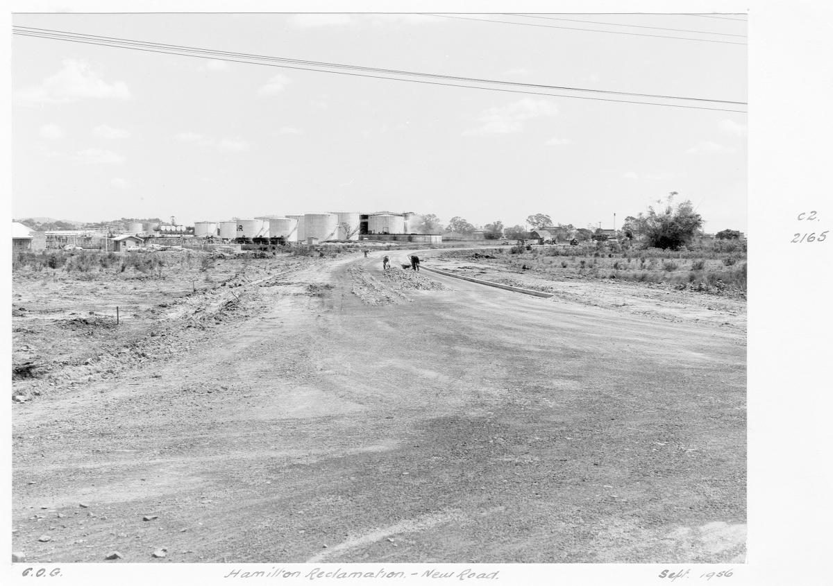 Hamilton Reclamation, new road - Brisbane, September 1956