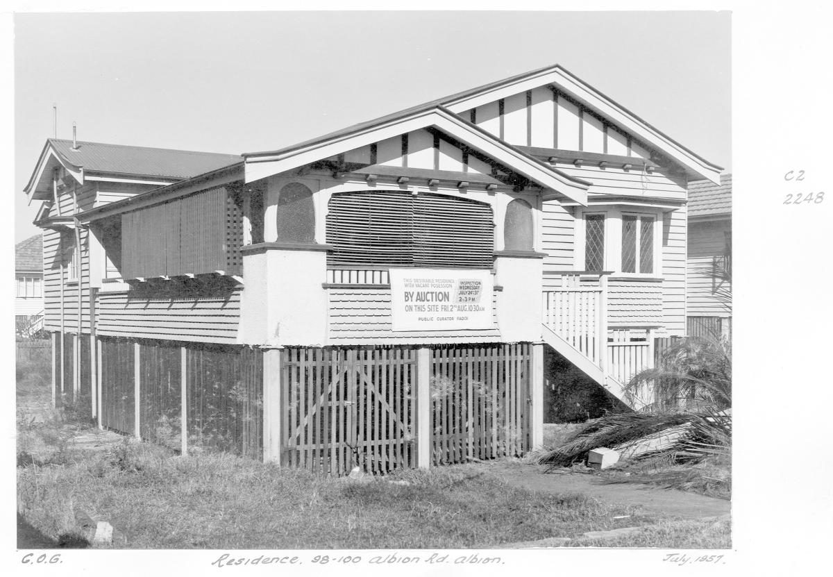 Residence for auction at 98-100 Albion Rd, Albion - Brisbane, July 1957