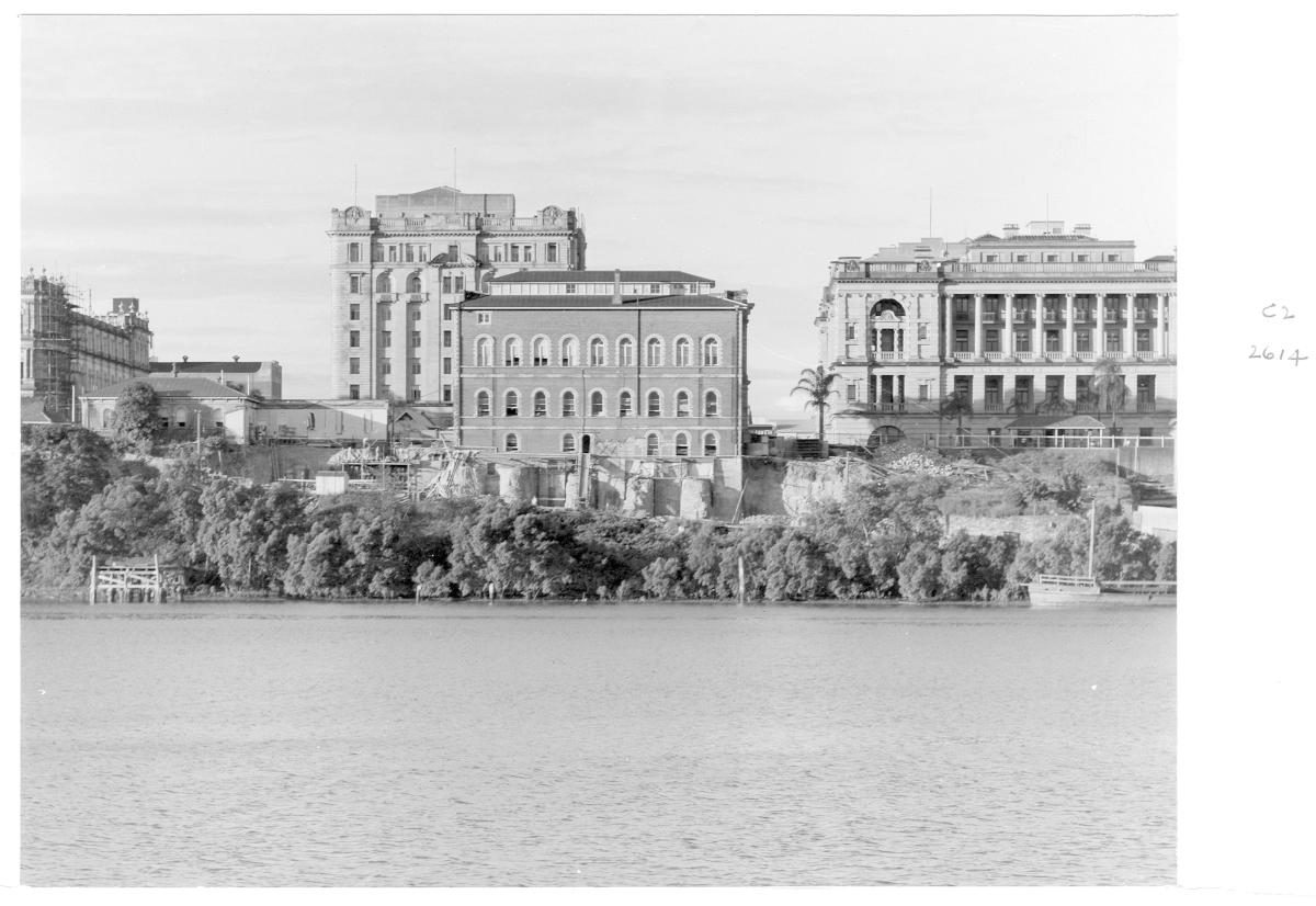Construction of Centennial Hall, an extension to the State Library of Queensland on William St - Brisbane, April 1958