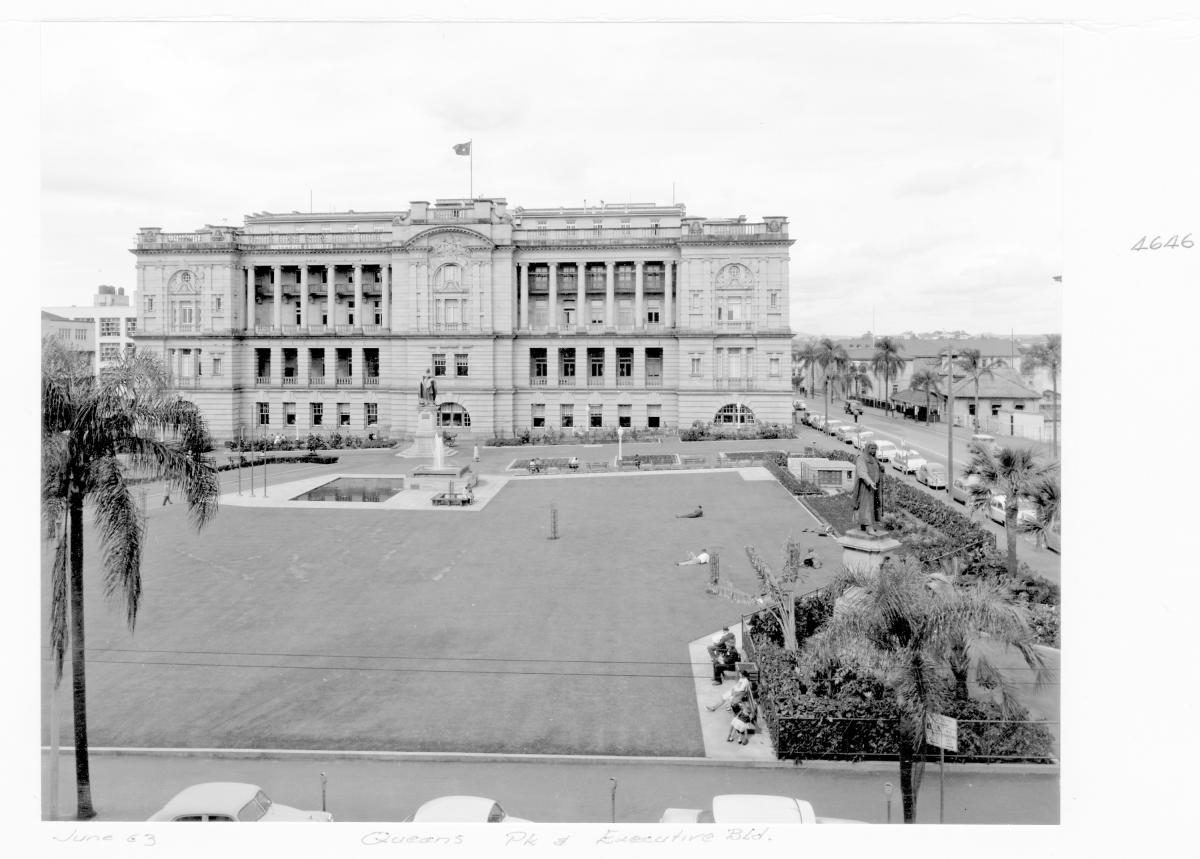 Queen's Park and Executive Building, Brisbane, June 1963, Brisbane City