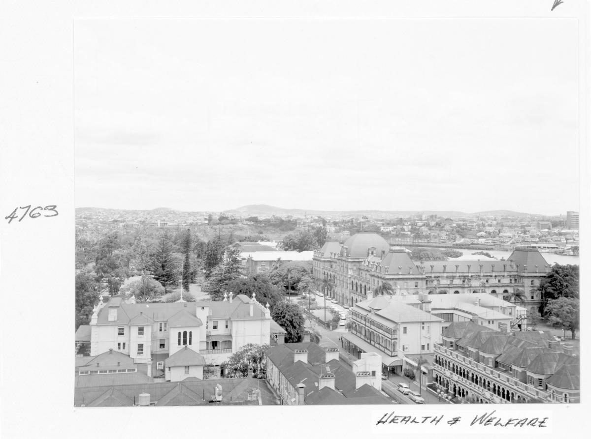 Parliament House viewed from the Health and Welfare Building, Brisbane, October 1968, Brisbane City