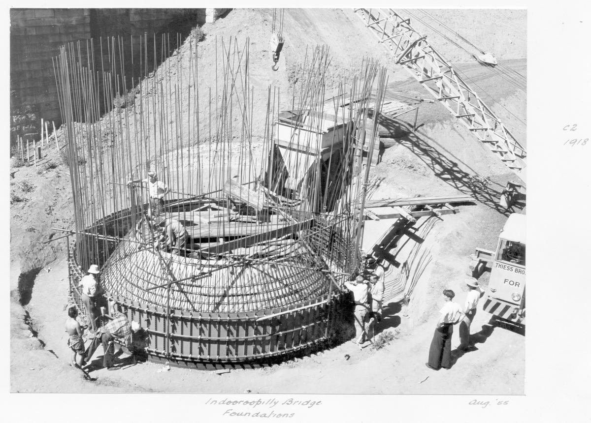 Construction of Indooroopilly Bridge foundations - Brisbane, August 1955