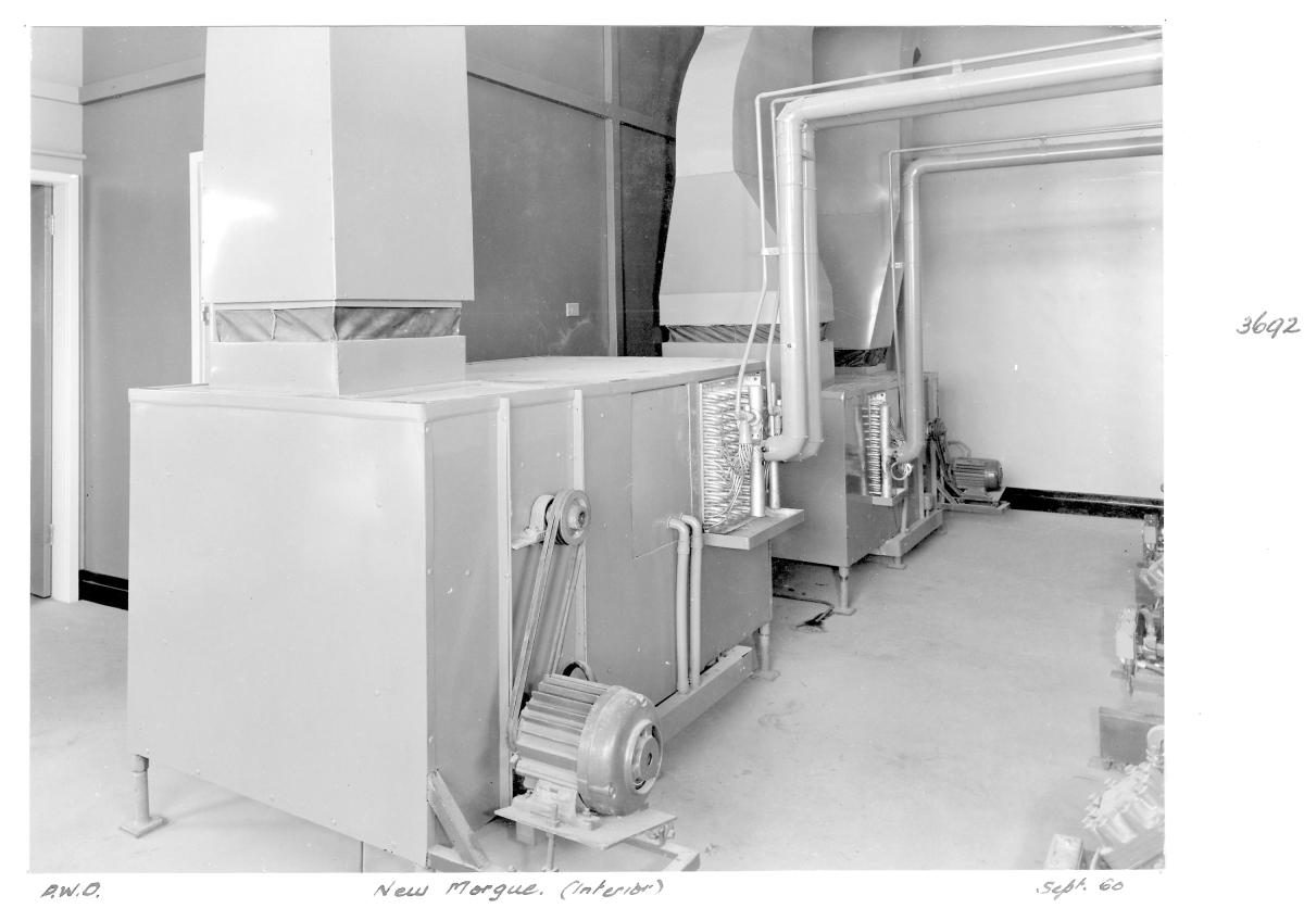 Machinery at the new Institute of Forensic Pathology/Morgue building, Coopers Plains - Brisbane, September 1960