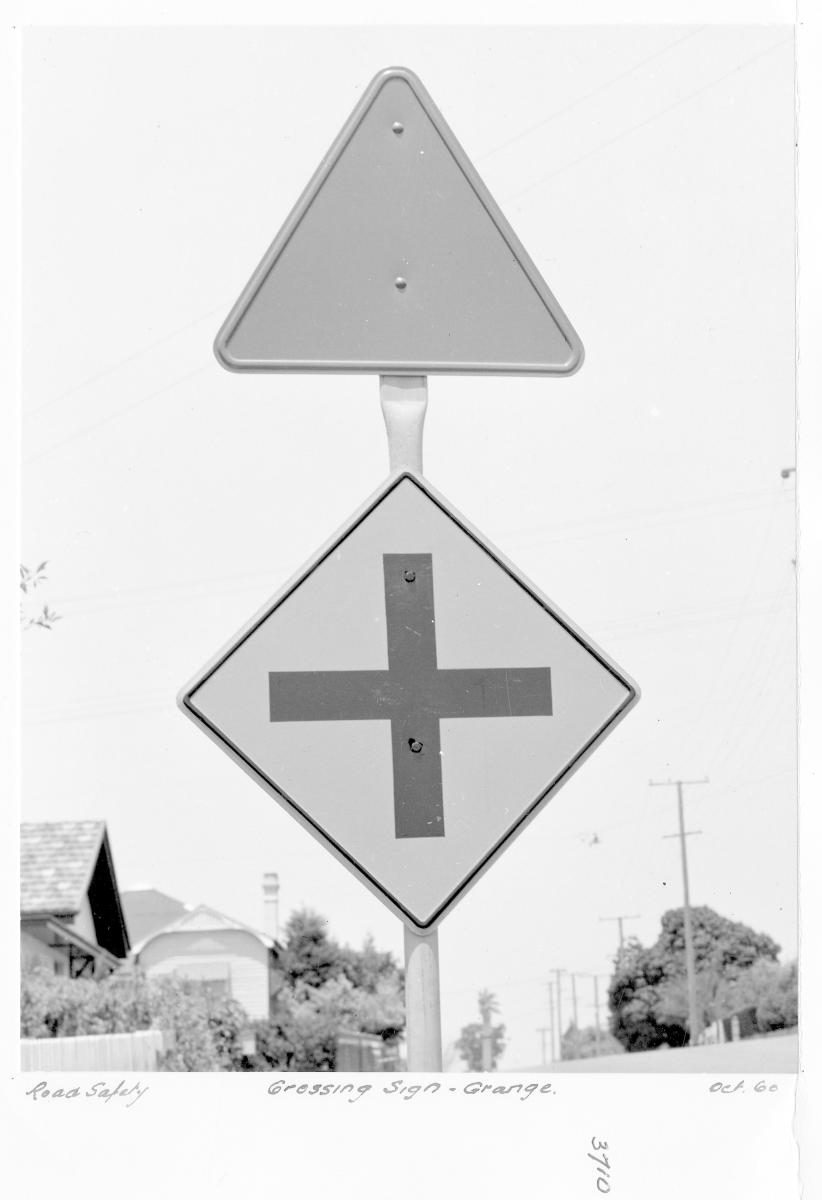 Crossing sign at Grange - Brisbane, October 1960