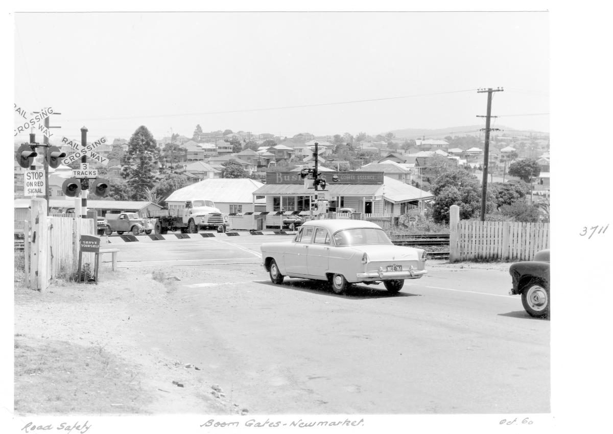 Boom gates at Newmarket - Brisbane, October 1960