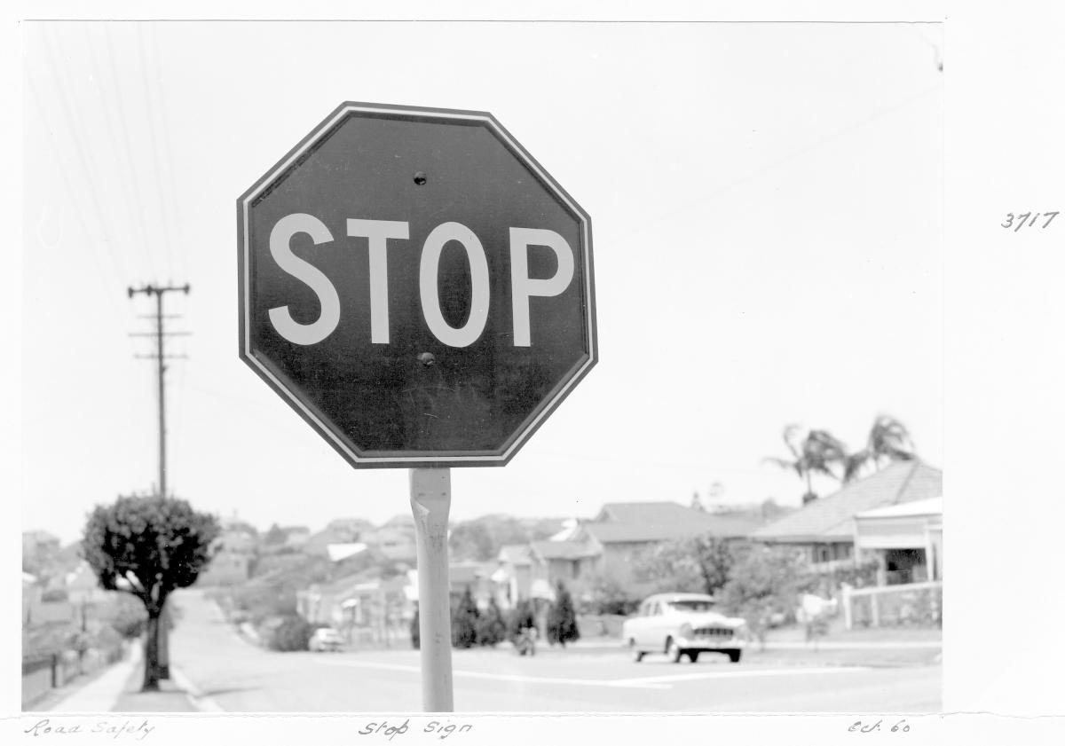 Stop sign at Brisbane suburb, October 1960
