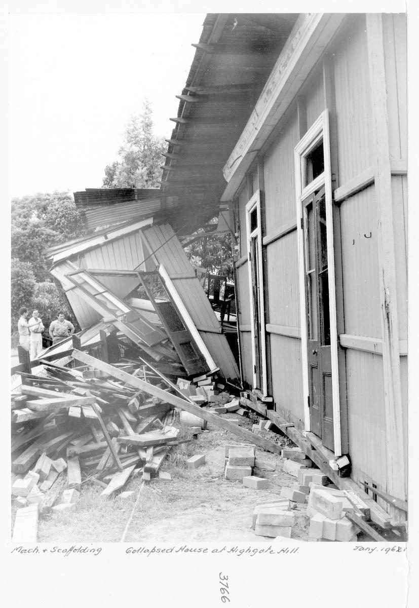 Collapsed house at Highgate Hill - Brisbane, January 1961