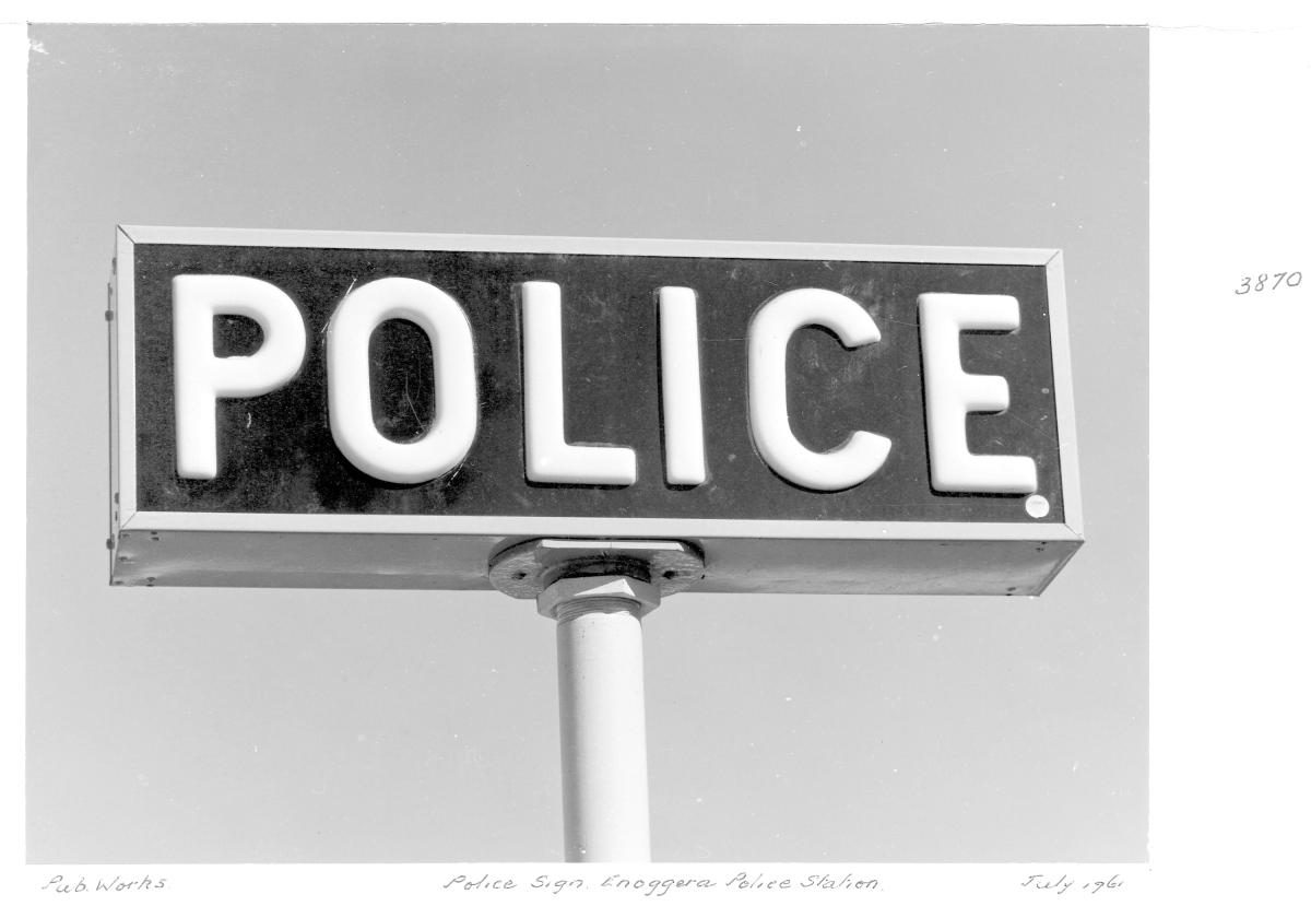 Police sign at the Enoggera Police Station - Brisbane, July 1961